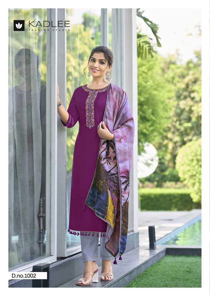 Zarin By kadlee Viscose Weaving Embroidery Kurti With Bottom Dupatta Wholesale Shop In Surat